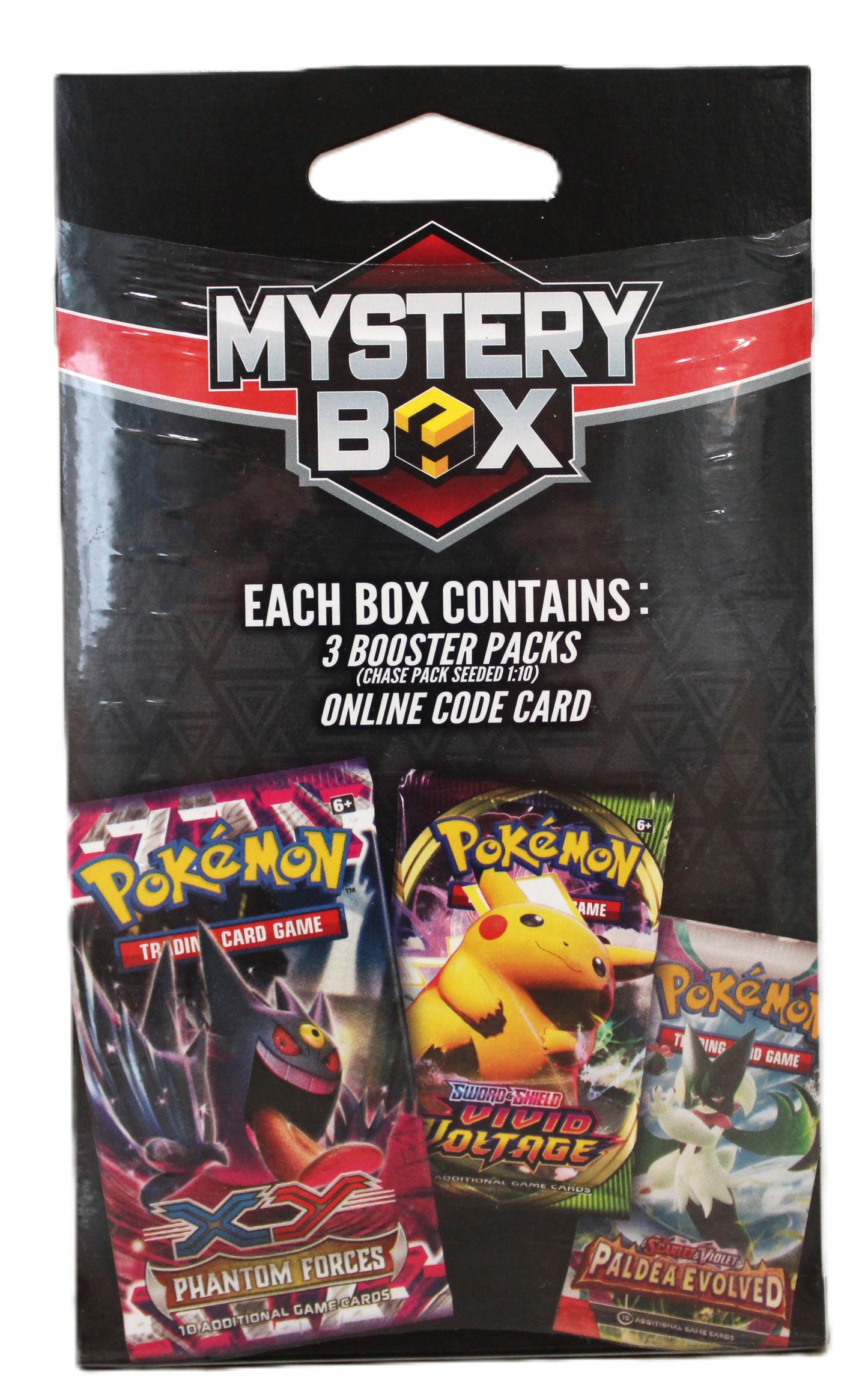 POKEMON MYSTERY Factory Sealed HANGER Box-3 Booster Pack+ 1 Online Code Card